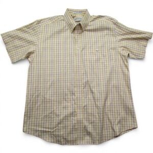 Orvis Shirt Mens XL Yellow Plaid Short Sleeve Button Down Cotton Pocket Casual